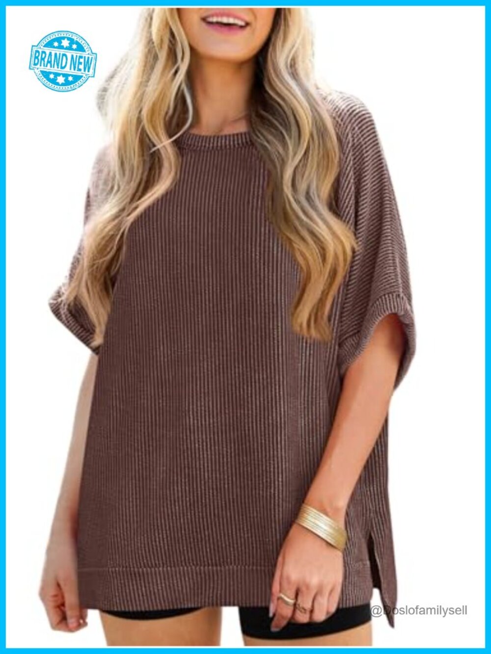 Oversized Ribbed Batwing Tunic Tee